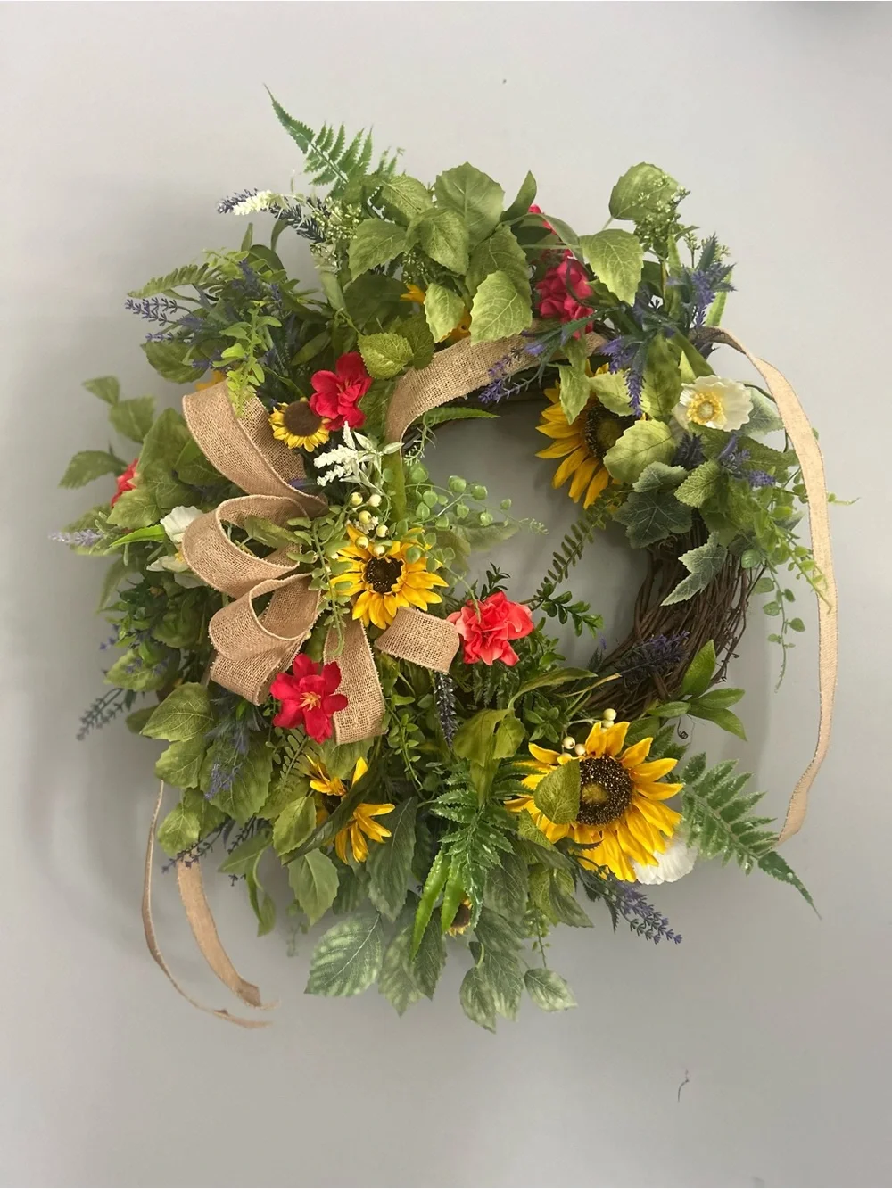 Sunflower wildflower wreath summer front door decor burlap bow wreath